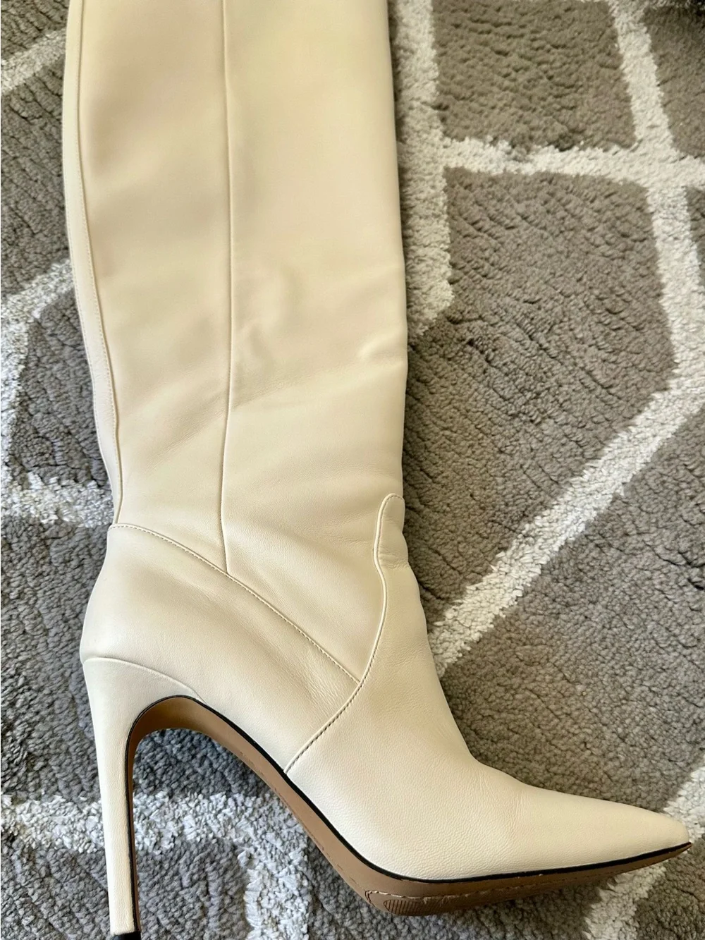 Vince Camuto Cream Over-the-Knee Pointed-Toe Stiletto Boots with Side Zip